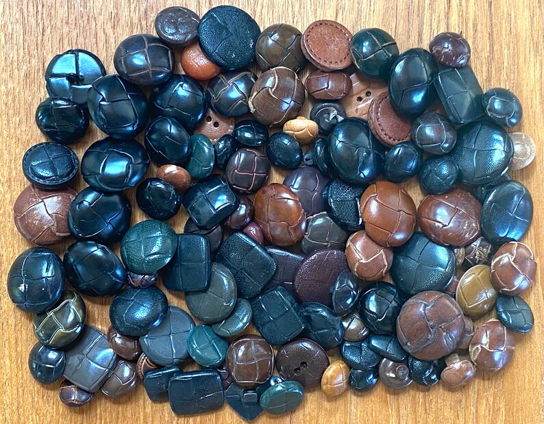 100 Vintage & New Buttons Lot Leather and Leather Design image 1