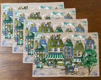 Vintage Placemat Set - Paris scene