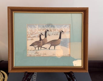 Vintage Canada Geese Print, 1978 R. Rothenbeutler Wildlife Art, Framed