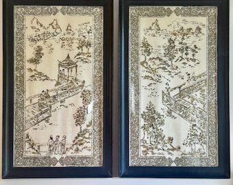 Vintage Framed Chinese Slub Silk Prints