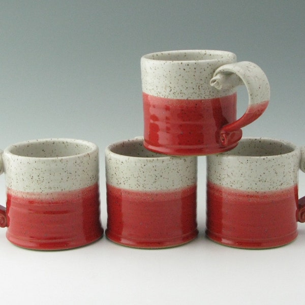 Stoneware Small Hot Cocoa Mug 12 oz for Hot Chocolate or a Meal in a Mug in Seasonal Eggshell and Red, Ready to Ship