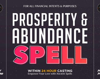May include: A black and white image with a pentagram symbol in the top corners. The text "PROSPERITY & ABUNDANCE SPELL" is in large white letters with a red and orange gradient effect. The text "GAIN FULL CONTROL OVER LIFE HAPPENINGS" is on the left side of the image. The text "UNLOCK TRUE POTENTIAL OF YOUR FINANCIAL PATH" is on the right side of the image. The text "FAST CASTING" is in the bottom left corner. The text "PHOTO PROOF" is in the bottom right corner. The text "WITHIN 24 HOUR CASTING Empower Your Love with Ancient Spells" is in the center of the image.