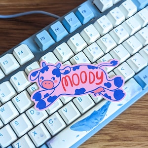Moody Cow Sticker | Cute Cow Decal | Vinyl Waterproof Decal for Waterbottle, Laptop | Cow Illustration Sticker