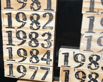 Personalized fridge whiteboard wooden magnets, Stamps, Birth Year, 1980 1981 1982 1990 1991 1992 2000 2001 2002 etc