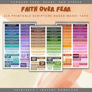 Colorful Bible Verse Washi Strips | 114 Designs for Journaling | A4 Size | Faith Craft Supplies