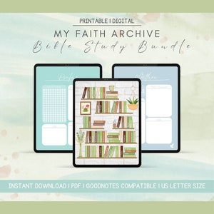 May include: Printable digital Bible study bundle with a bookshelf design. The bundle includes pages for "Prophets" and "Matthew".