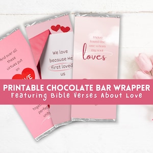 Envoltorio de barra de chocolate imprimible con versículos bíblicos sobre el amor / Barra de chocolate Heart's / Hershey's / Etiquetas escolares / Recuerdos de fiestas cristianas