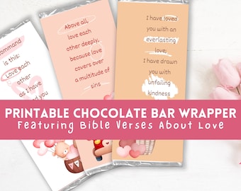 Printable Chocolate &quot;Bear&quot; Wrapper with Bible Verses about Love | Heart&#39;s Candy bar | Hershey&#39;s | School Labels | Christian Party Favors