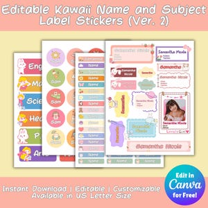 Etiquetas para útiles escolares en tonos pastel / Etiquetas con nombres / Etiquetas de asignaturas / Regreso a clases / Etiquetas con nombres imprimibles y editables / Etiquetas personalizadas /