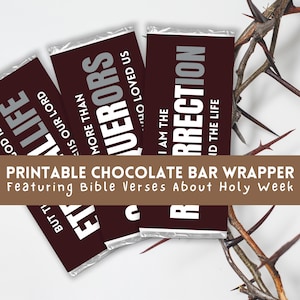 Printable Chocolate Bar Wrapper with Bible Verses | Easter Candy bar | Holy Week | Hershey&#39;s | School Labels | Christian Party Favors