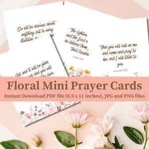 Mini Cartões de Oração para Imprimir | Versículos Bíblicos e Orações | Baseado nas Escrituras | Design Floral | Cartão de Memorização | Pote de Oração | Colagem Cristã