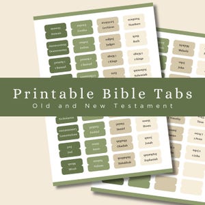 Onglets de la Bible imprimables en vert et beige | Journalisation biblique | 66 livres de la Bible | Onglets vierges gratuits | Onglets bibliques DIY |