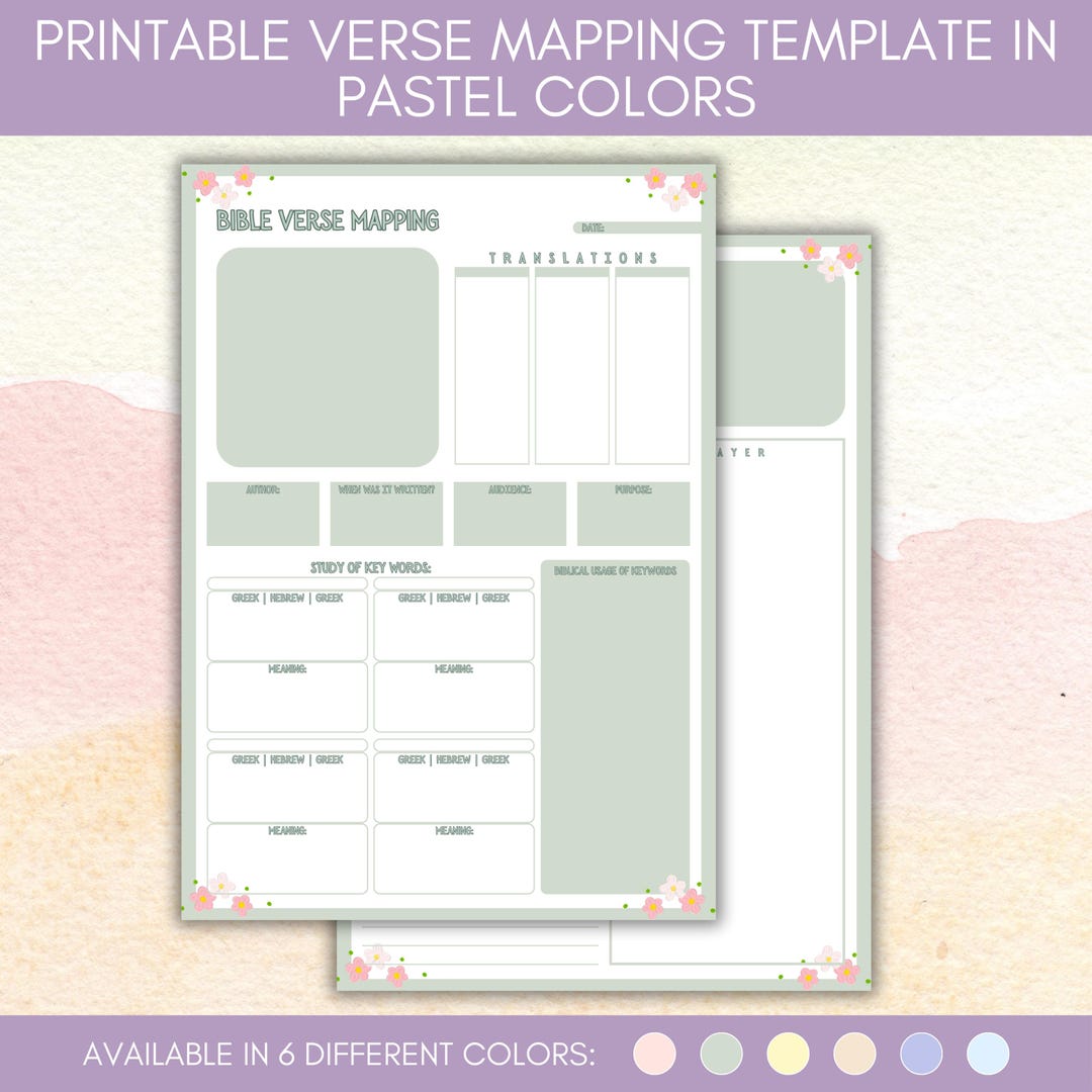 Bible Verse Mapping Printable Template in Pastel | Bible Study ...