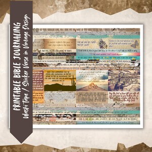 Printable Bible Washi Tape, Vintage Design, Scripture Stickers, Christian Planner, Verse Margin Strips, Prayer Journal, US Letter Landscape