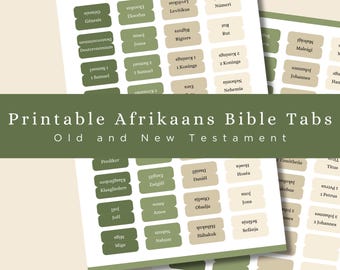 Printable Green Beige Bible Tabs in Afrikaans for Devotion and Journaling