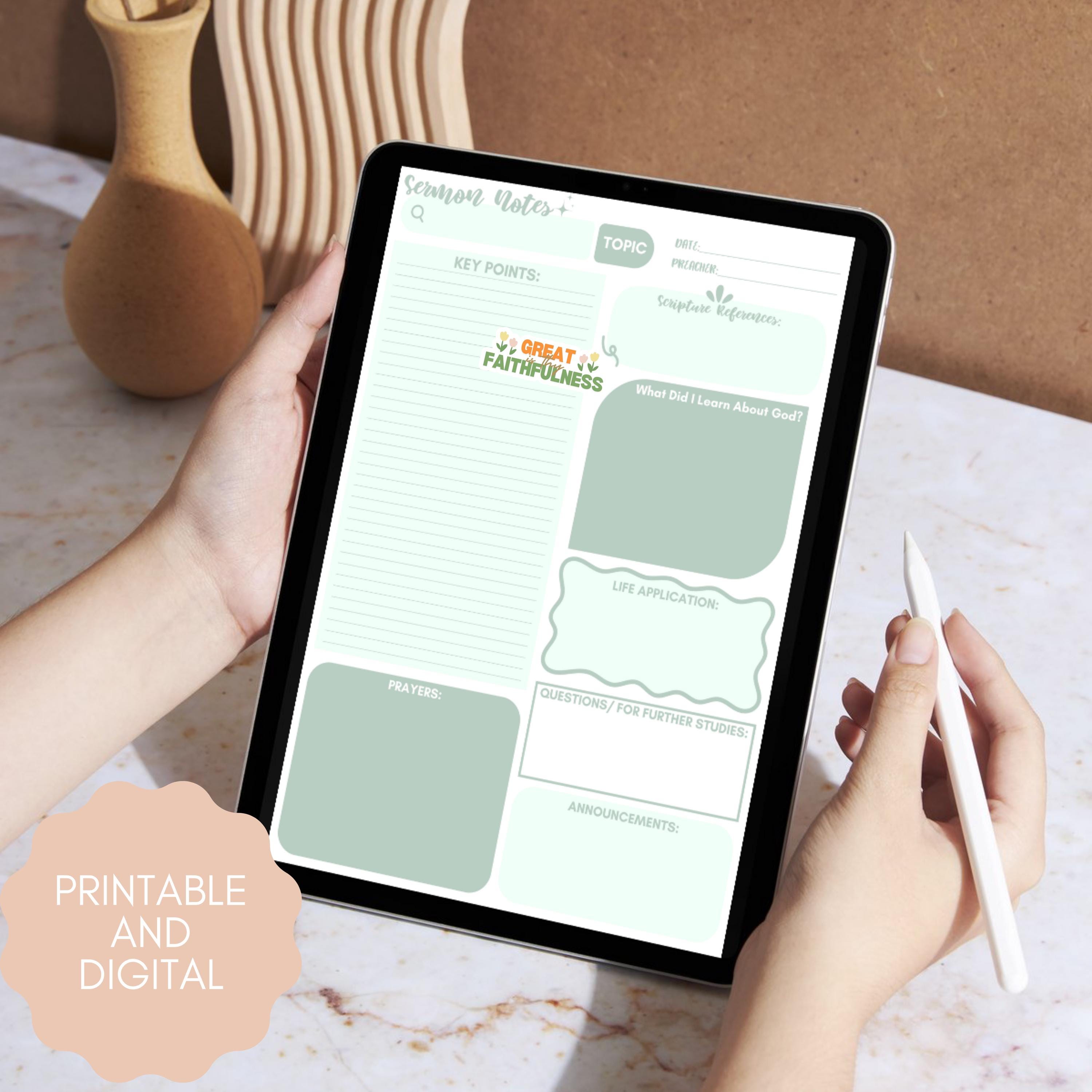 Sunday Service Notebook Printable Sermon Notes | Digital Bible Study Journal | Church Service ...