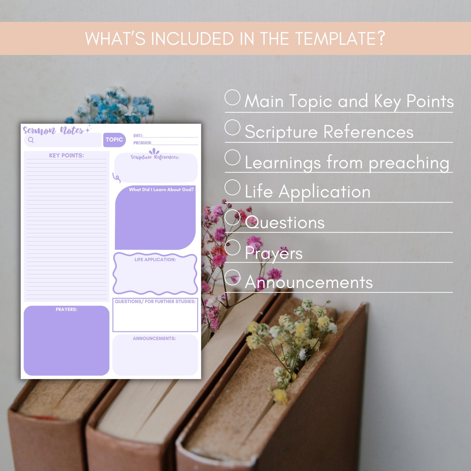 Printable Sermon Notes | Digital Bible Study Journal | Church Service ...