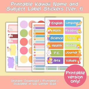 Pastel School Supply Labels | Name Labels | Subject Labels | Back to School | Printable Name Tags | Personalized Labels (ver1)