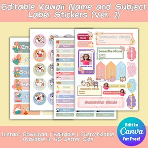 Pastel School Supply Labels | Name Labels | Subject Labels | Back to School | Printable and Editable Name Tags | Personalized Labels (ver2)