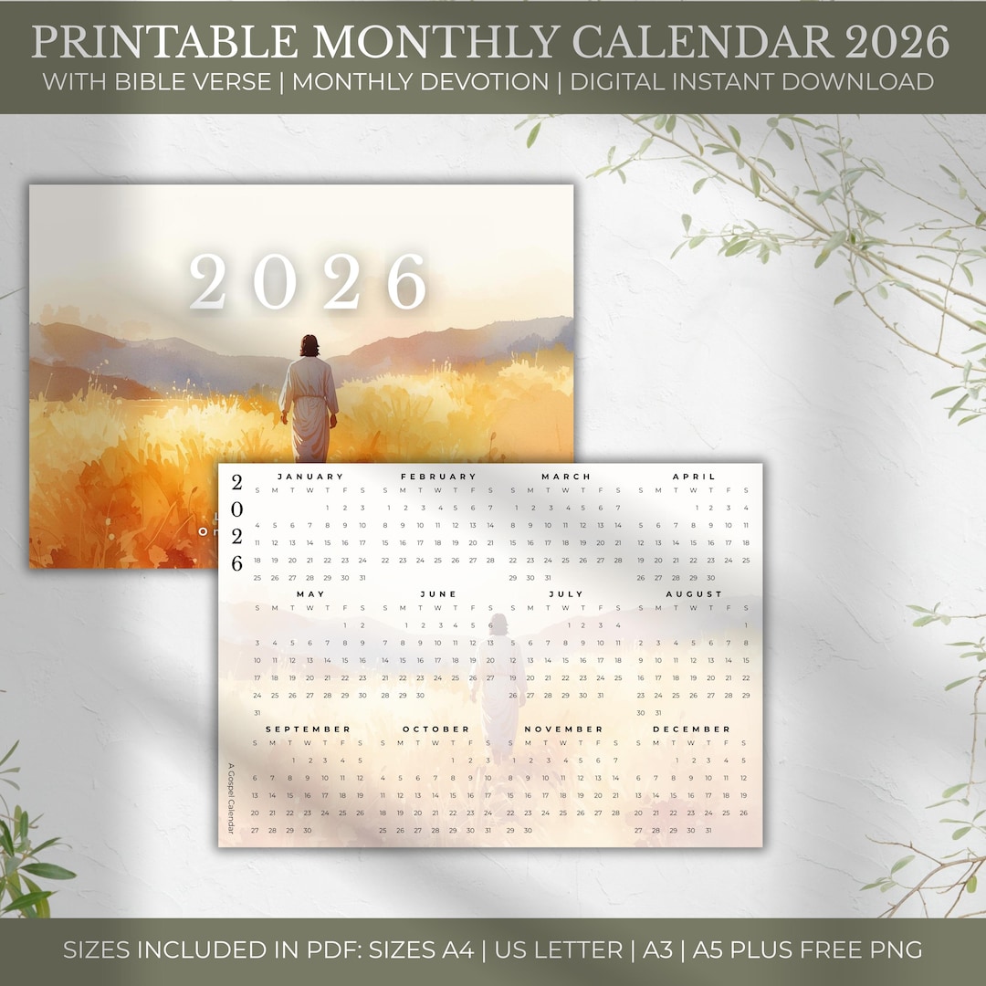 Printable 2026 Monthly Christian Devotion Calendar With Bible Verses ...