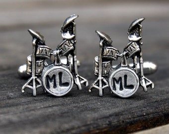 Personalized Initial Drum Set Cufflinks - Cuff Links - Custom Cuff Links