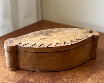 Vintage Indian Wooden Storage Box, Hand Carved Trinket Box, Rustic Folk Art Decor