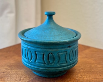 Vintage Alvino Bagni Lidded Vessel, Rosenthal Netter Italian Ceramic Jar, Turquoise MCM Decor