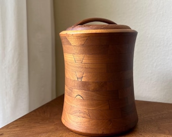 Vintage MCM Teak Ice Bucket, Bentwood Handle, Mid Century Barware, Danish Modern