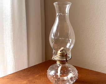 Vintage Hobnail Glass Oil Lamp, Clear Kerosene Lamp, Farmhouse Decor, Victorian Style