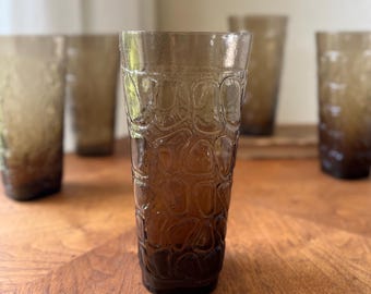 Vintage Fostoria Karnak Brown Tumblers, Set of 6, Mid Century Glasses
