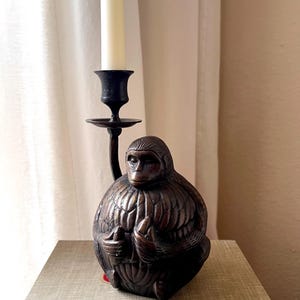 Vintage Brass Monkey Candle Holder | Hollywood Regency Figural Candlestick | Whimsical Animal Decor