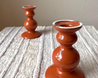Southwestern Vintage Dansk Mesa Terracotta Candle Holders, Sculptural Santa Fe Candlesticks Pair