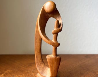 Vintage Abstract Wood Figurine, Hand Carved Sculpture, Mid Century Modern Decor