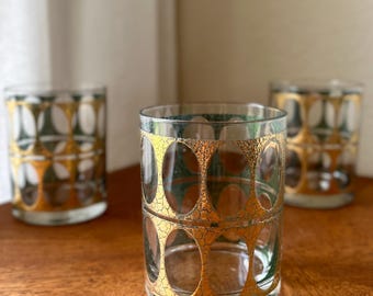 Vintage Gold Bar Glasses, Set of 3, Mid Century Cocktail Tumblers
