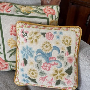 Vintage Floral Needlepoint Throw Pillow