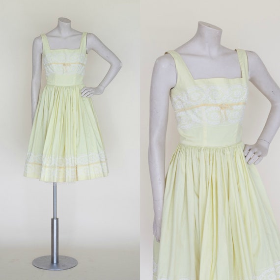 1960s Dress Vintage Yellow Party Dress XS