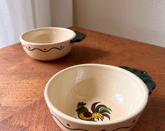Vintage Poppytrail by Metlox Rooster Soup Bowls – Set of 2, California Pottery Farmhouse Dinnerware