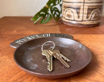 Vintage Heavy Brass Pocket Change Dish Trinket Tray