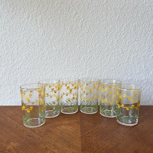 Vintage Swanky Swig Juice Glasses with Yellow Flowers Set of 6