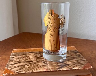 Vintage Aquarius Zodiac Highball Glass, Gold Astrology Cocktail Tumbler