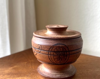 Vintage Hand Turned Wooden Lidded Bowl, Decorative Wood Trinket Box, Rustic Home Decor