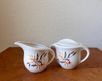 Vintage MCM Creamer and Sugar Set Iroquois Woodvine Pattern
