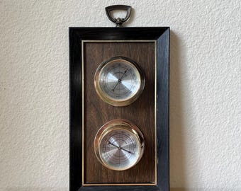 Vintage Springfield Thermometer Hygrometer, Wood Wall Weather Station, Mid Century Decor