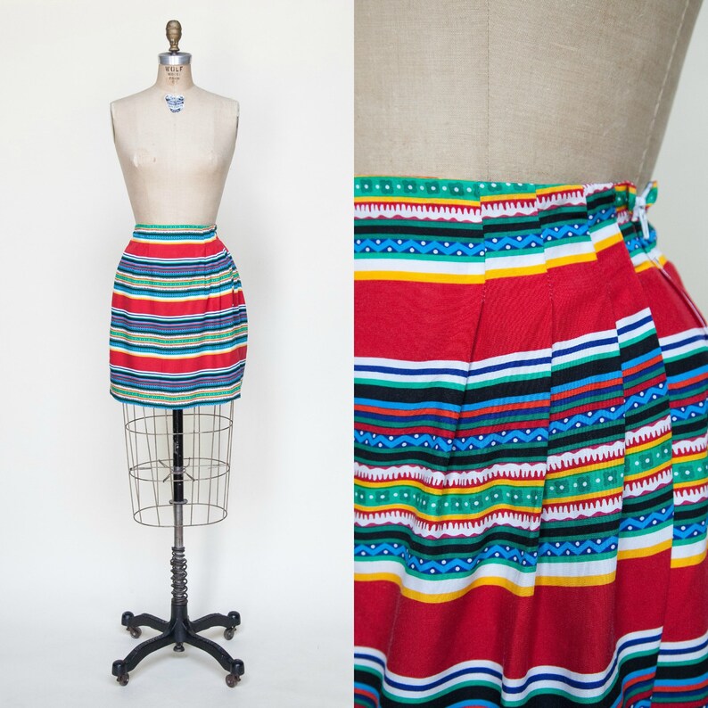 1990s Southwestern Print Skirt Vintage Striped Skirt XS