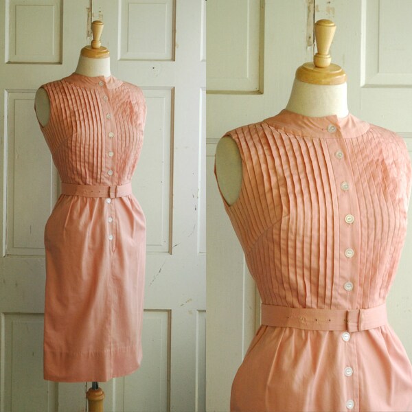 1960s Dusty Pink Day Dress / Vintage Cotton Brentshire Dress