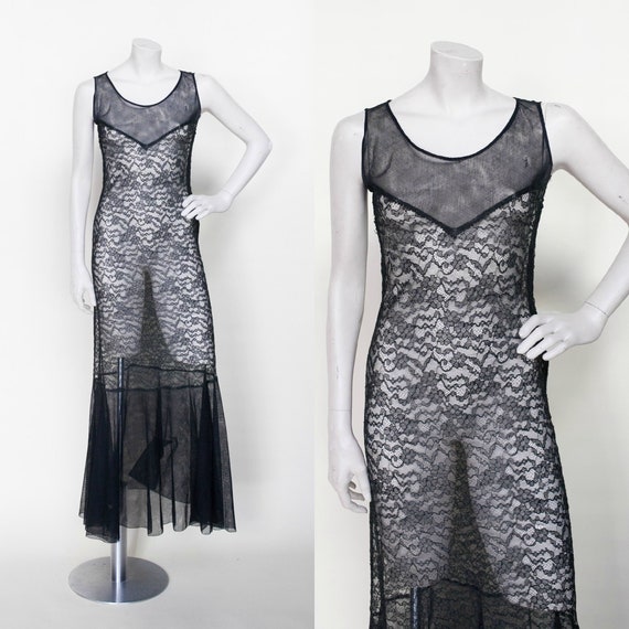 1930s Dress --- Vintage Black Holiday Dress XS