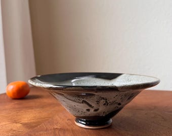 Vintage MCM Studio Pottery Bowl, Speckled Black Cream Glaze, Mid Century Modern Catchall
