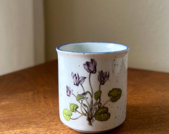 Vintage Counterpoint San Francisco Stoneware Planter, Floral Ceramic Cachepot, Speckled Pot