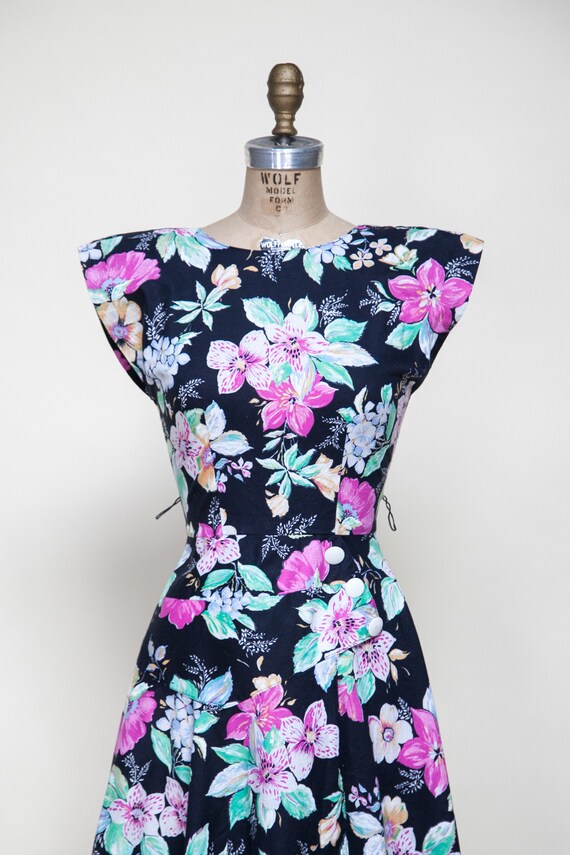1980s Dress / Vintage Black Floral Dress - image 5