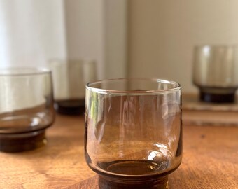 Vintage Libbey Smoke Brown Rocks Glasses, Set of 4, Mid Century Barware